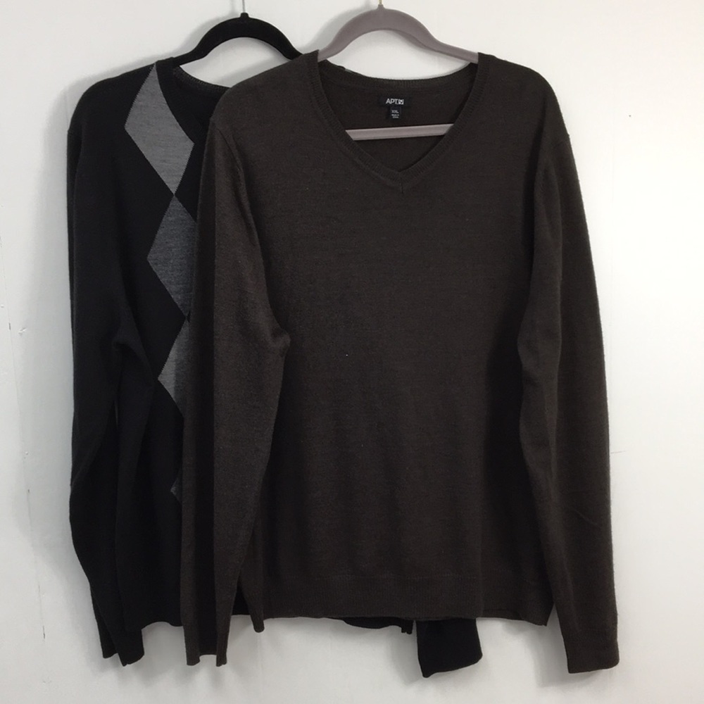 Apt. 9 Mens Wool Blend V-Neck Pullover Sweater Bundle of 2 Size XXL EXCELLENT
